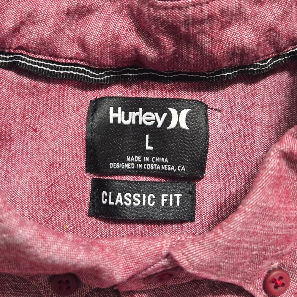 Hurley Casual Button Shirt Mens Large Burgundy Heather Short Sleeve Everyday - Picture 6 of 9